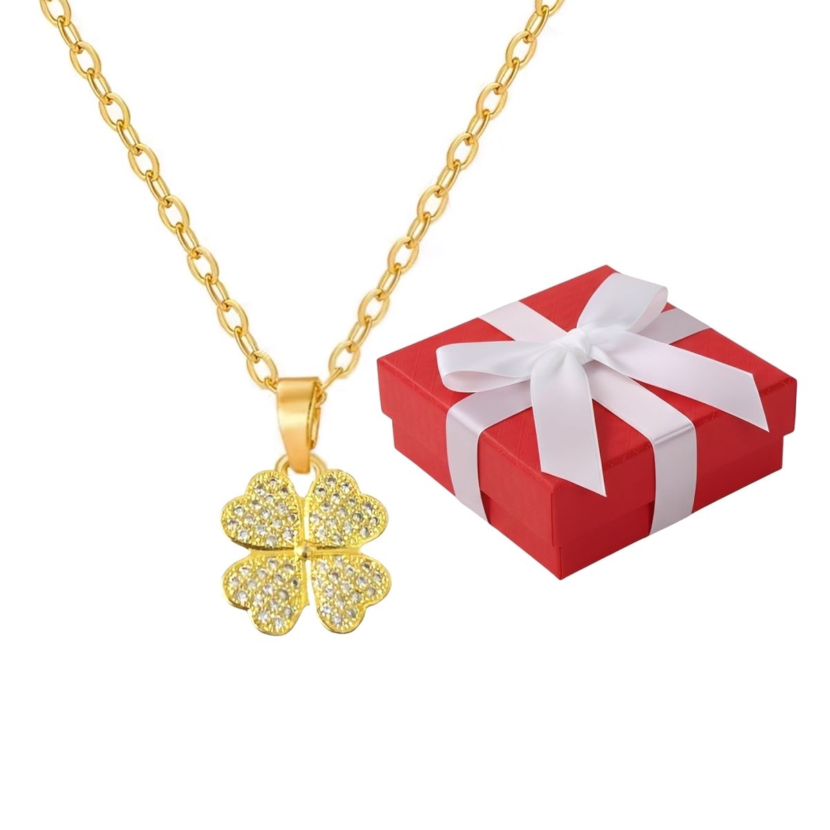 GENERICO - Collar Trébol 4 Hojas Buena Suerte Regalo Mamá Novia Acero Dorado