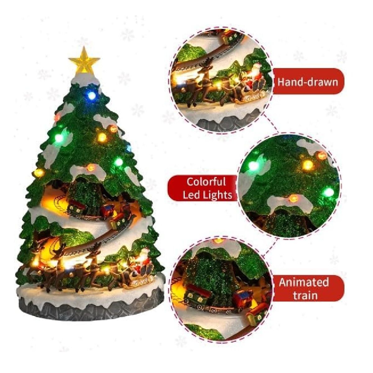 GENERICO - Villa Árbol Navideño Trenes Giratorios Trineo Papa Noel Musical Luces