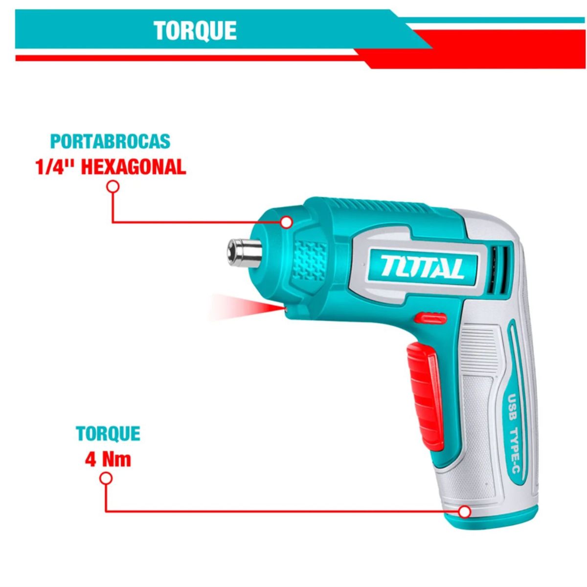 TOTAL TOOLS - Atornillador Tipo-c Hex14 240rpm + Accesorios - Tsdli0458