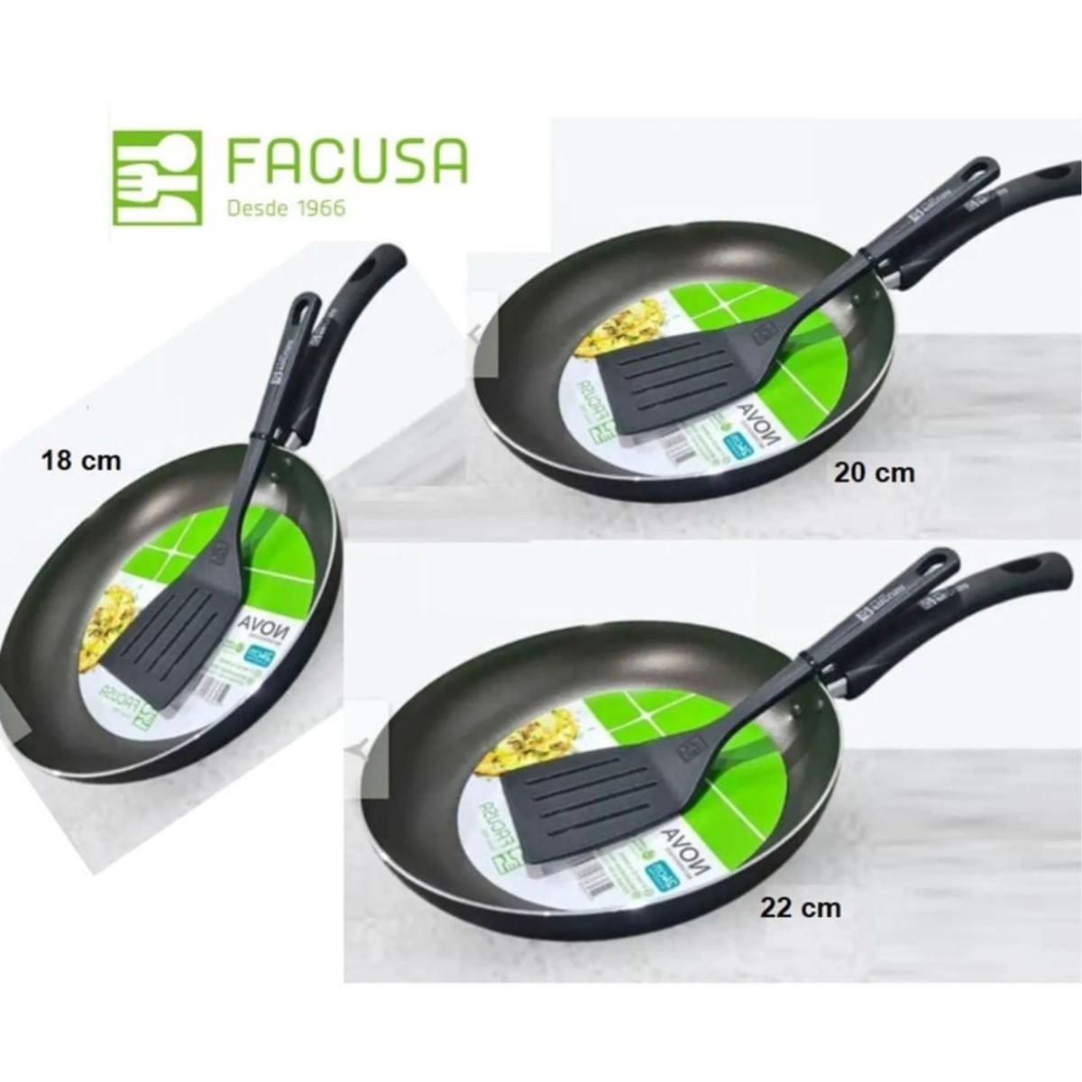 FACUSA - Set de Sartenes Facusa 22cm ,20 cm y 18 cm C/ Espatulas