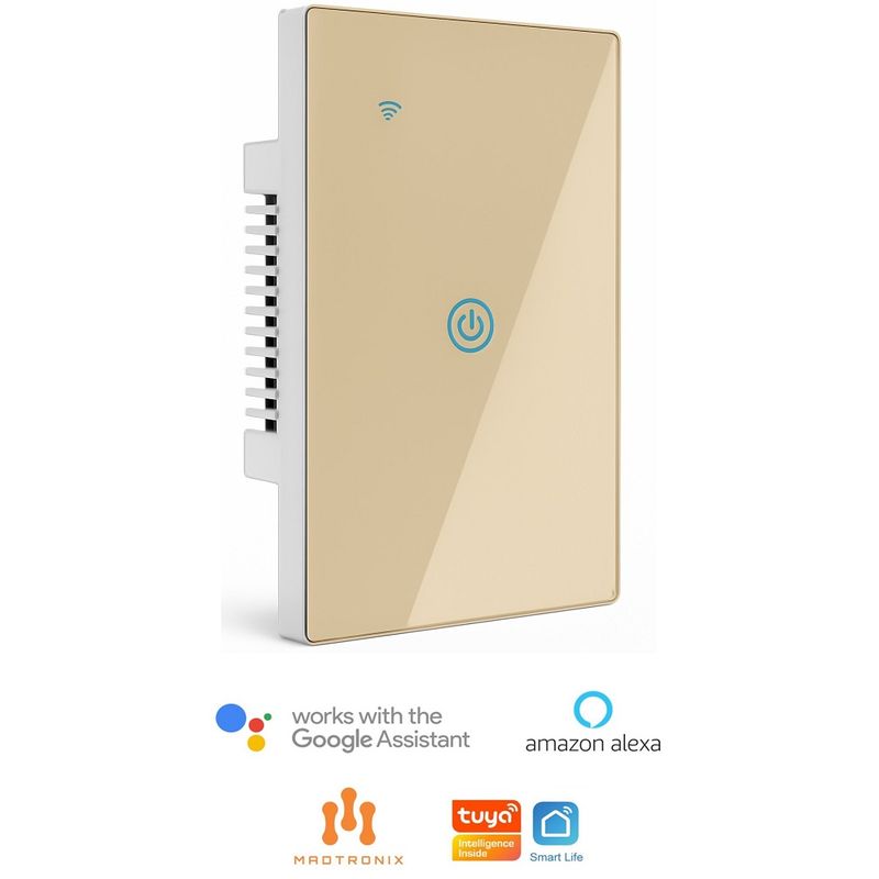 MADTRONIX - Interruptor De Luz Smart Wifi Simple Alexa y Google Sin Neutro Dorado