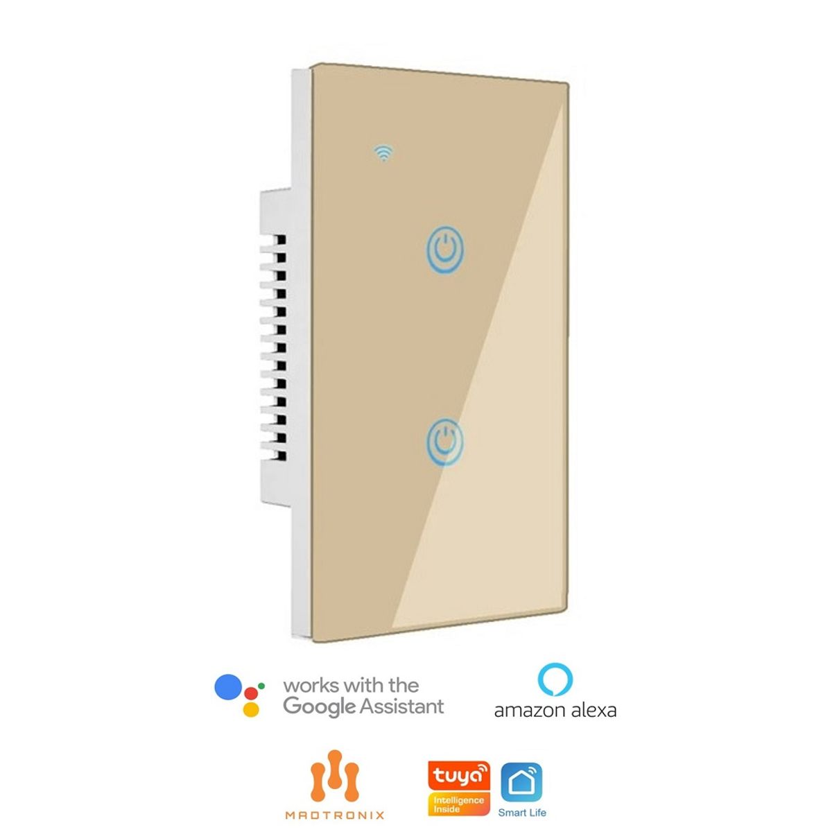 MADTRONIX - Interruptor Inteligente de Luz Doble Alexa y Google Sin Neutro Dorado