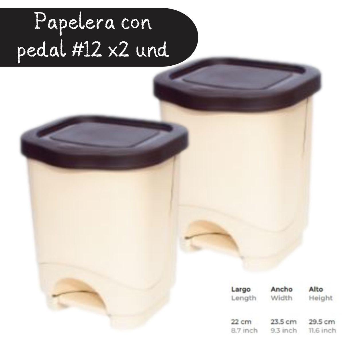 GENERICO - Set x 2 und Tachos de Basura Papelera con Pedal #12 / 7 Litros Crema