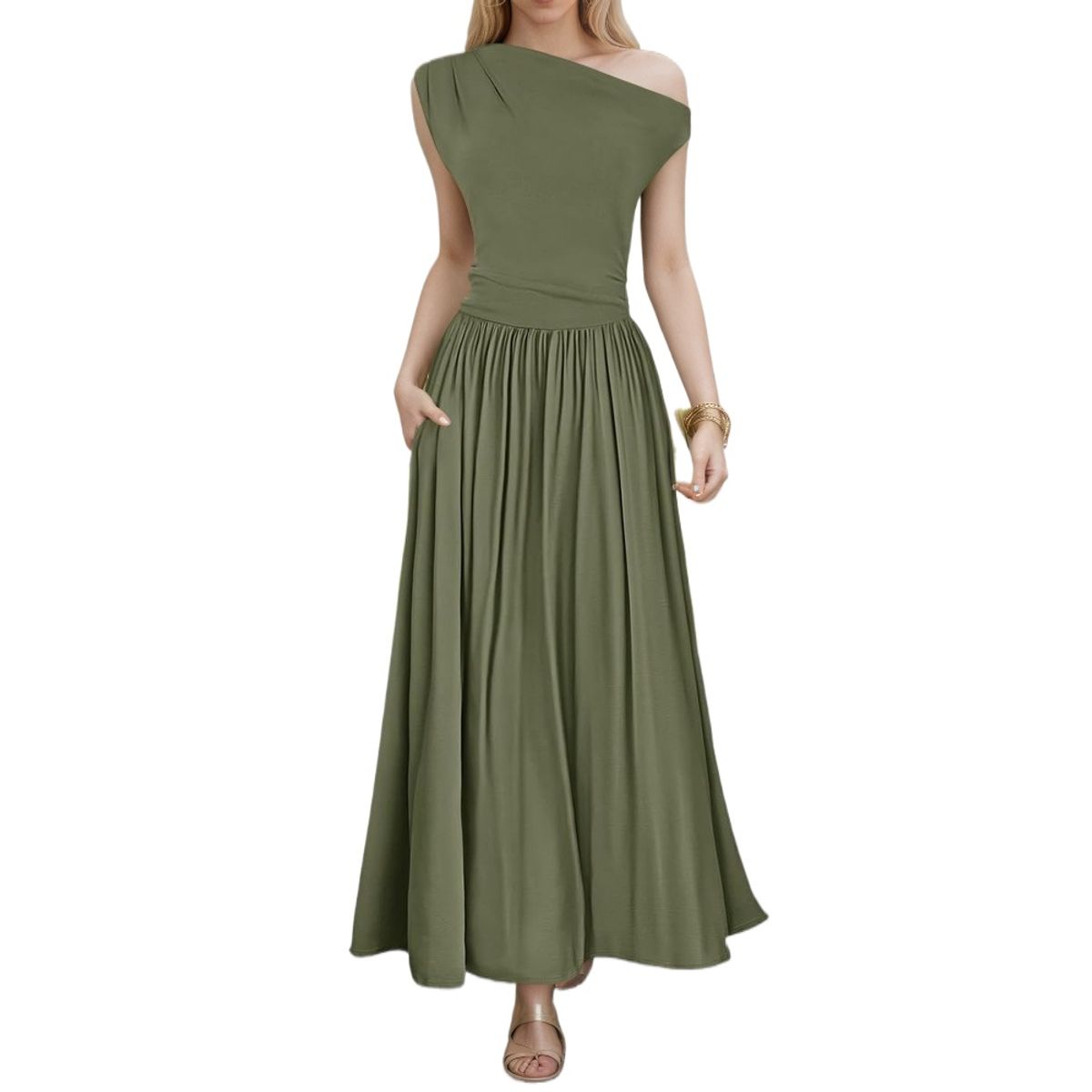 GIOIO - Vestido Mujer Casual Versátil y Cómodo Verde