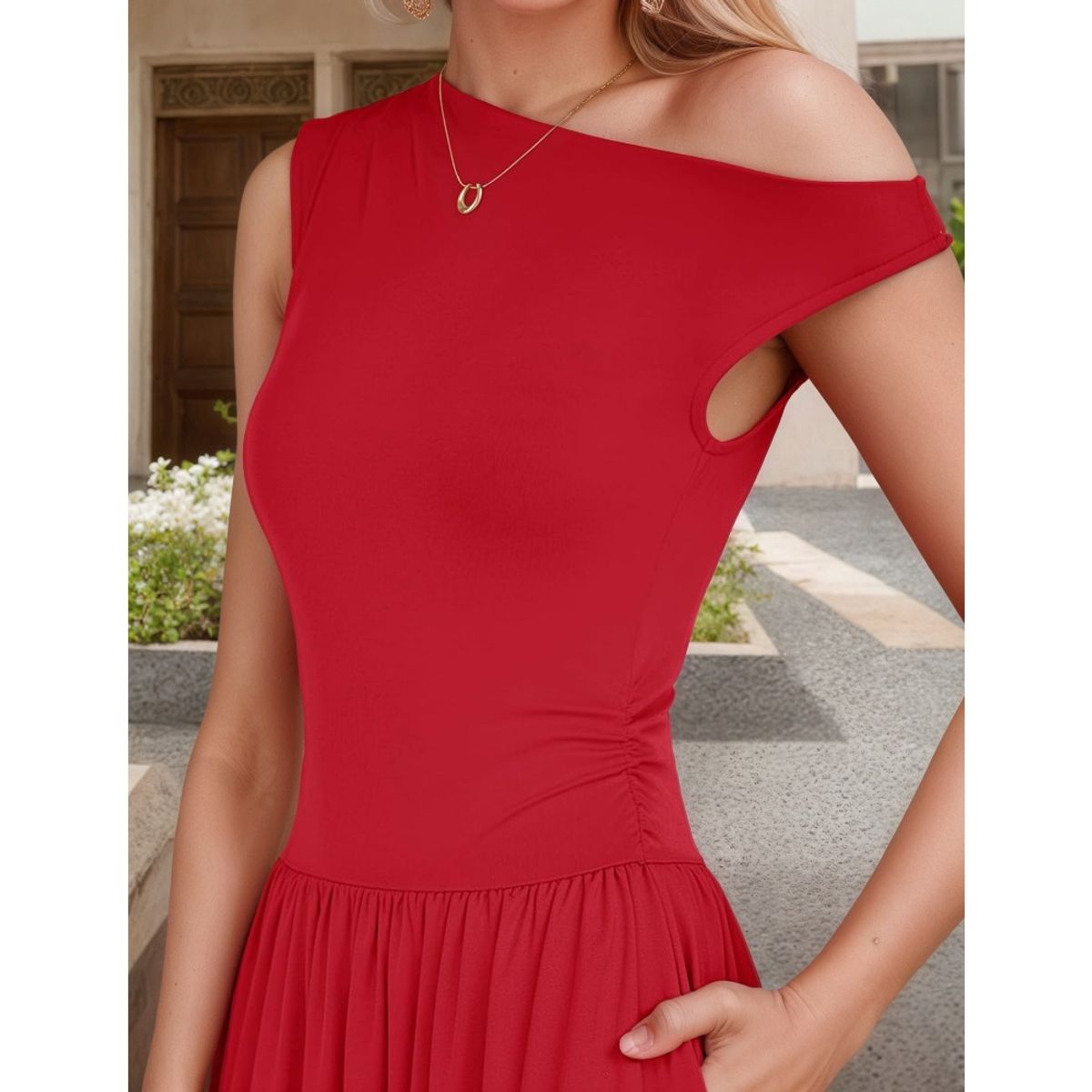 GIOIO - Vestido Mujer Casual Versátil y Cómodo Rojo