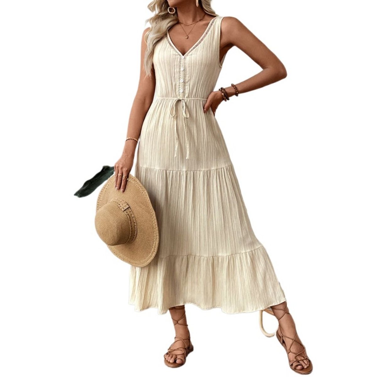 GIOIO - Vestido Mujer Casual Versátil y Cómodo Beige