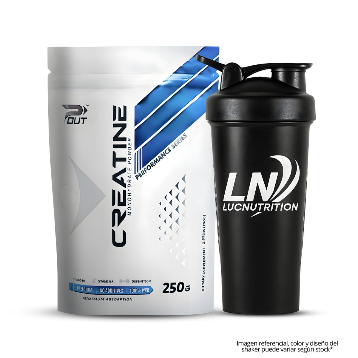 GENERICO - Creatina Pout Creatina Micronizada Monohidratada 250 g - 83 servicios + Shaker
