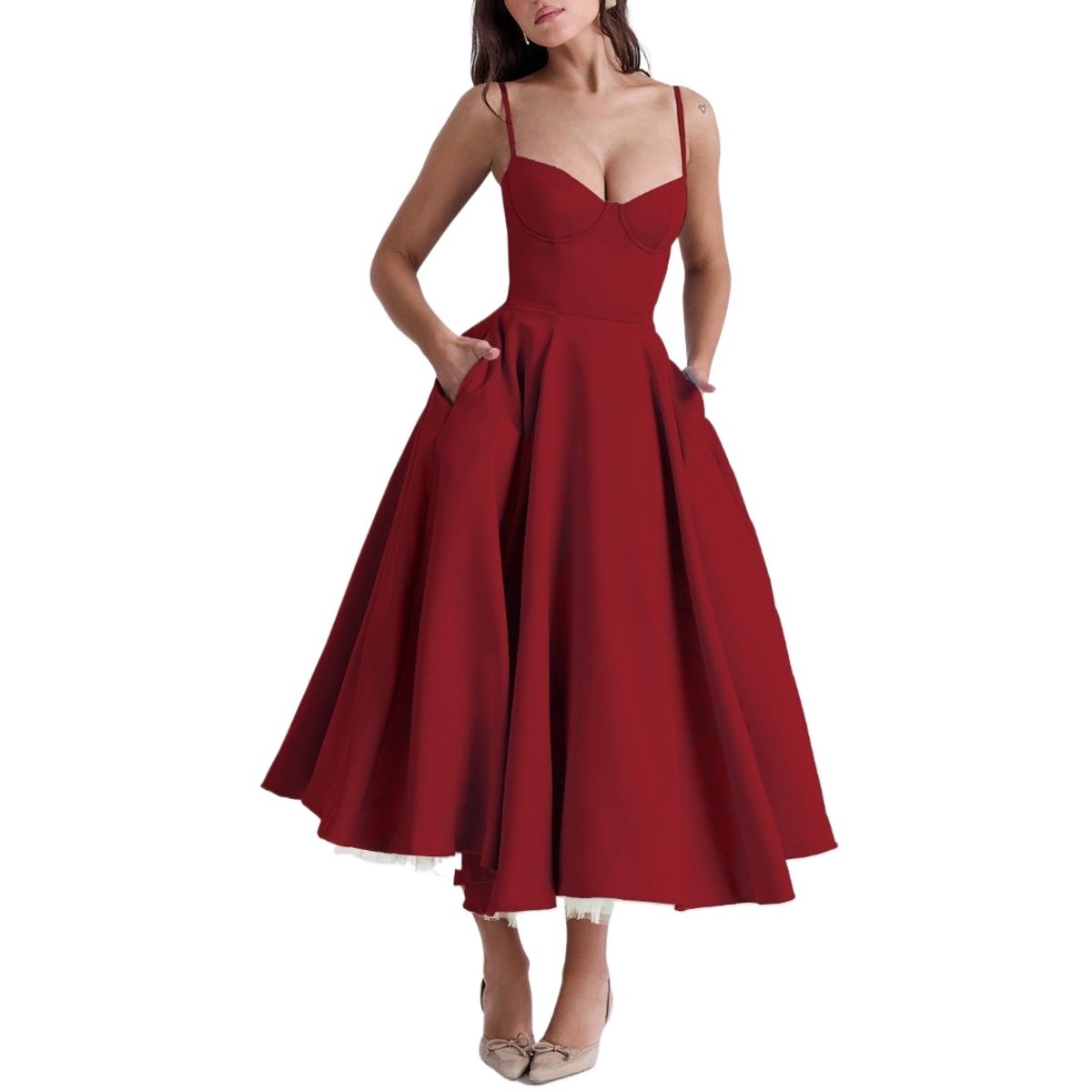 GIOIO - Vestido Mujer Casual Versátil y Cómodo Rojo