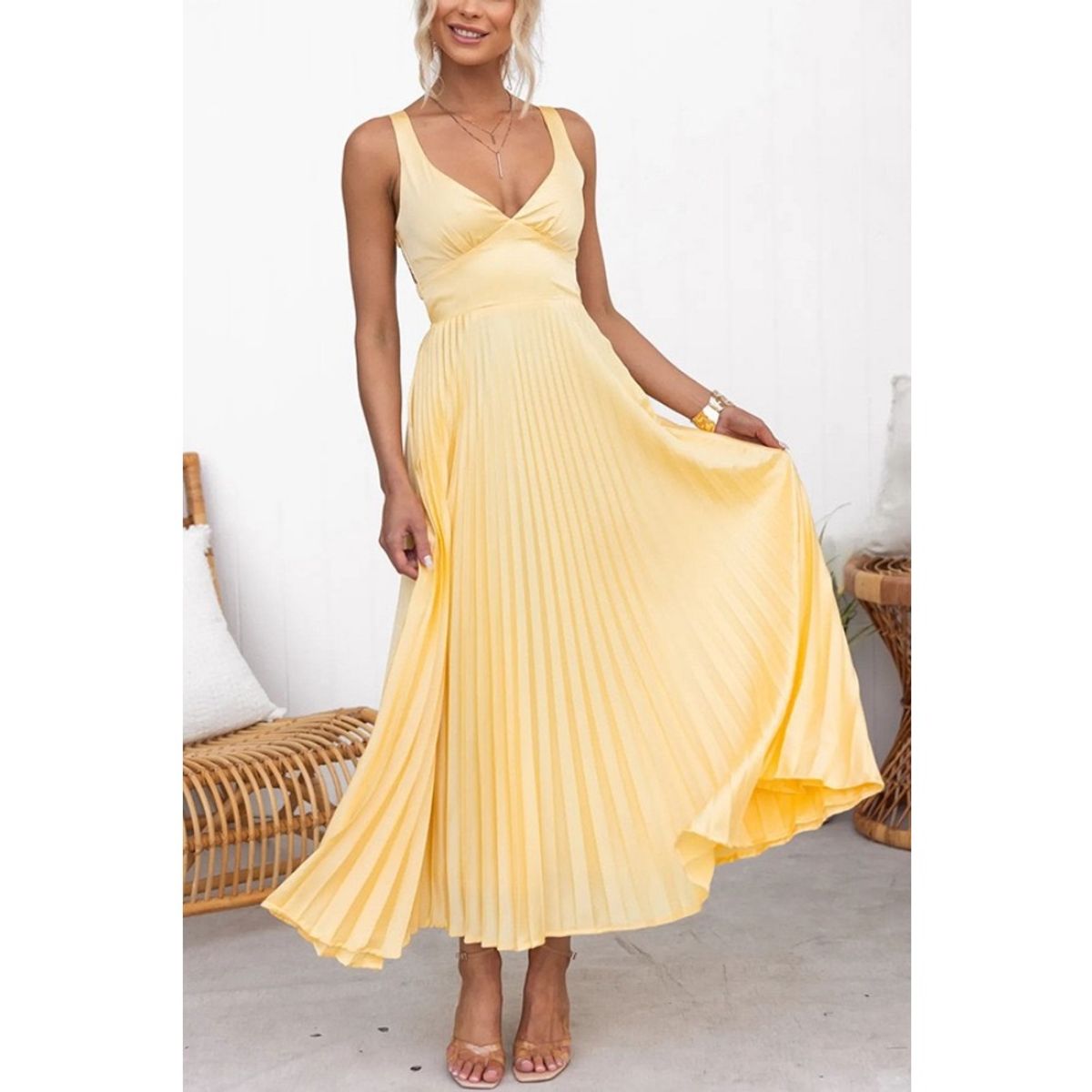 GIOIO - Vestido Mujer Casual Versátil y Cómodo Amarillo