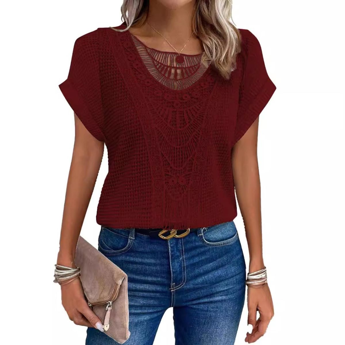 GIOIO - Blusa Mujer Casual Ajustada Elegante Rojo