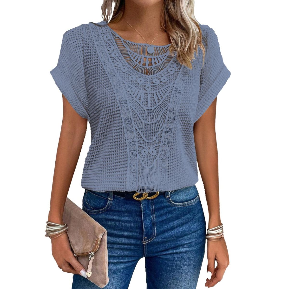 GIOIO - Blusa Mujer Casual Ajustada Elegante Azul
