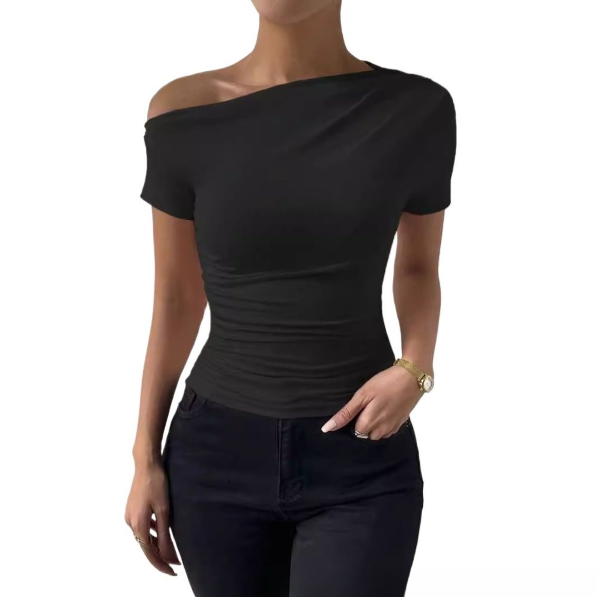 GIOIO - Blusa Mujer Casual Ajustada Elegante Negro