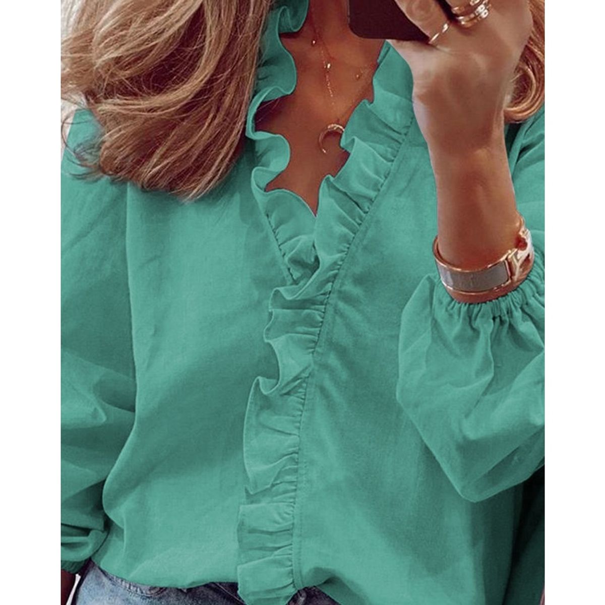 GIOIO - Blusa Mujer Casual Ajustada Elegante Verde
