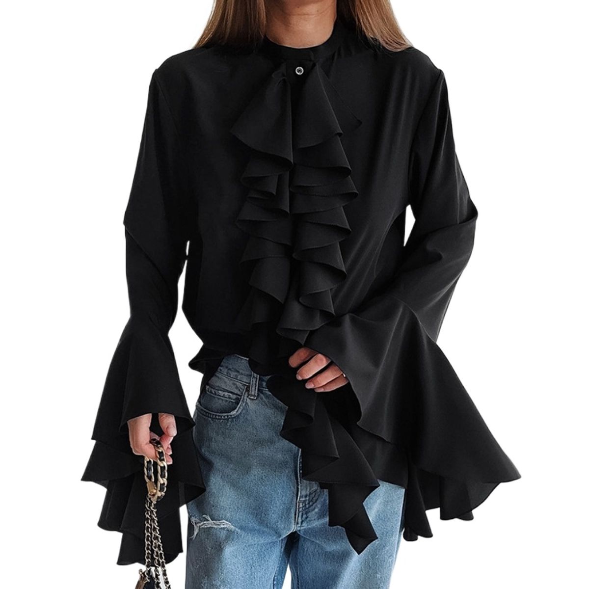 GIOIO - Blusa Mujer Casual Ajustada Elegante Negro