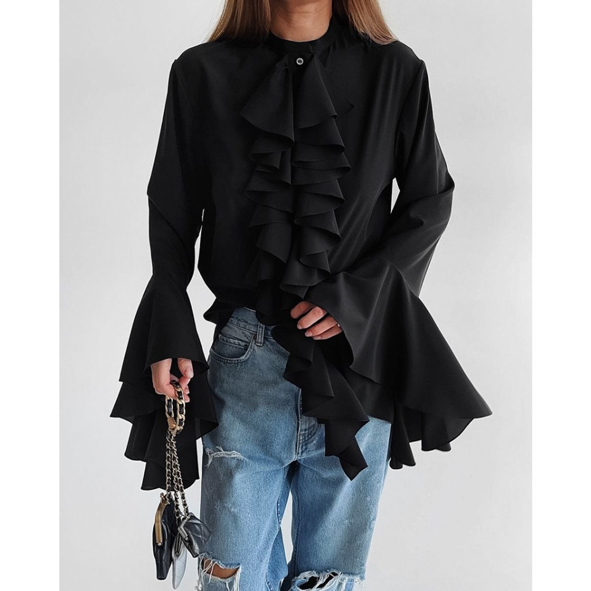 GIOIO - Blusa Mujer Casual Ajustada Elegante Negro