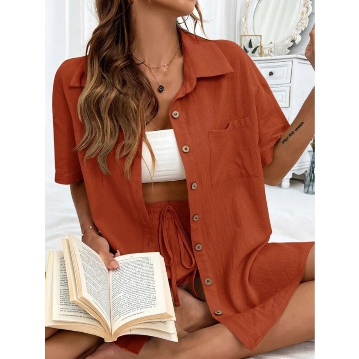 GIOIO - Conjunto de Verano Mujer y Cómodo Rojo