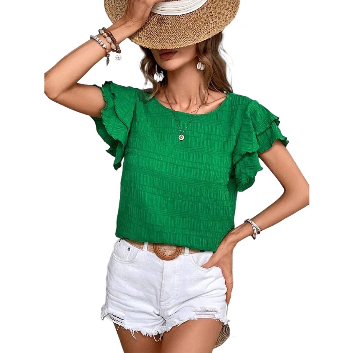GIOIO - Blusa Mujer Casual Ajustada Elegante Verde