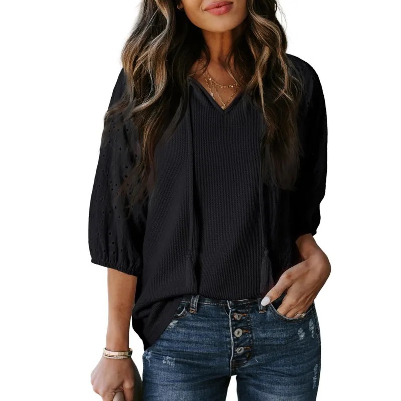 GIOIO - Blusa Mujer Casual Ajustada Elegante Negro