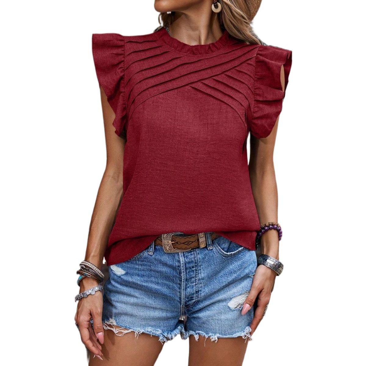 GIOIO - Blusa Mujer Casual Ajustada Elegante Rojo