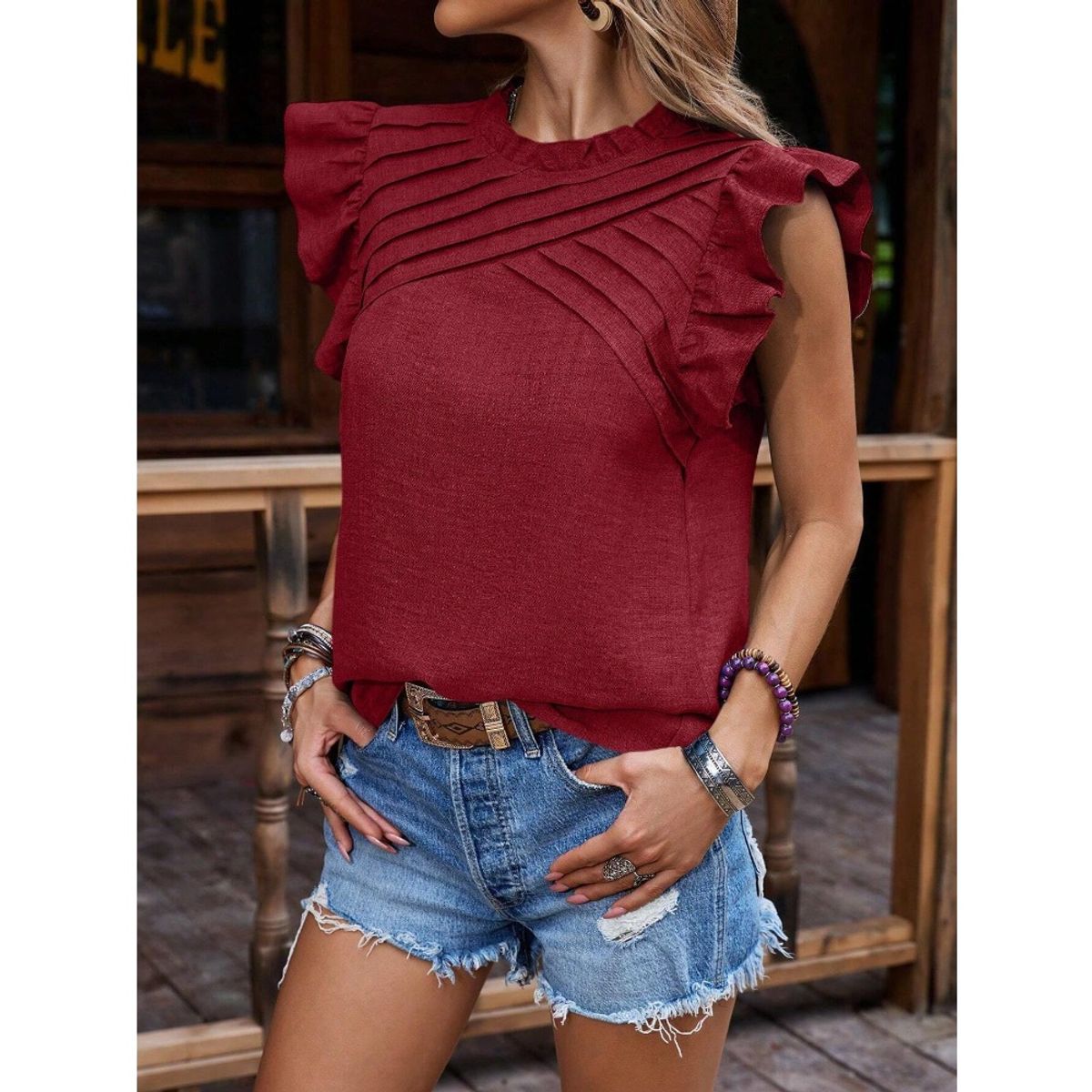 GIOIO - Blusa Mujer Casual Ajustada Elegante Rojo