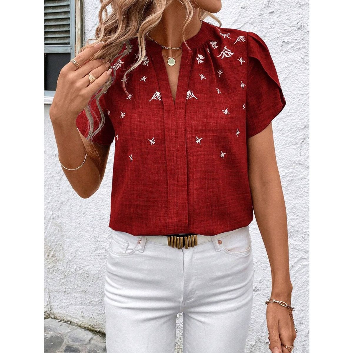 GIOIO - Blusa Mujer Casual Ajustada Elegante Rojo