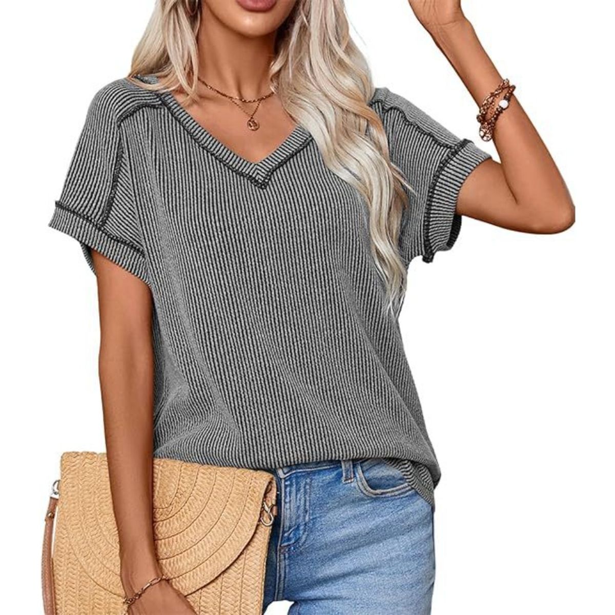 GIOIO - Blusa Mujer Casual Ajustada Elegante Gris
