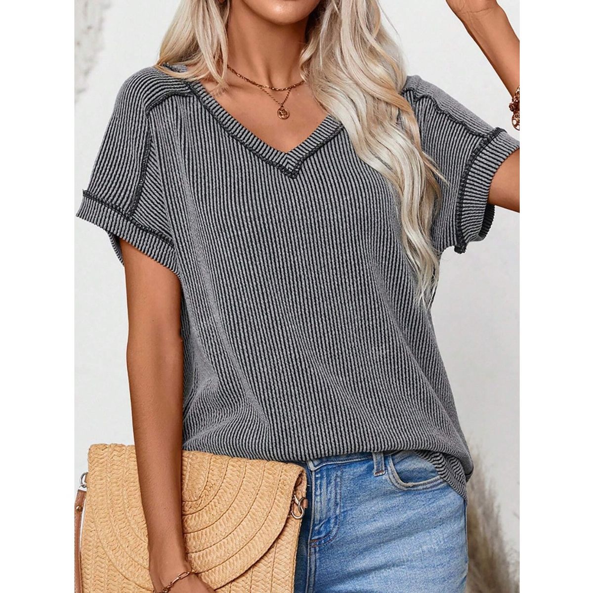 GIOIO - Blusa Mujer Casual Ajustada Elegante Gris