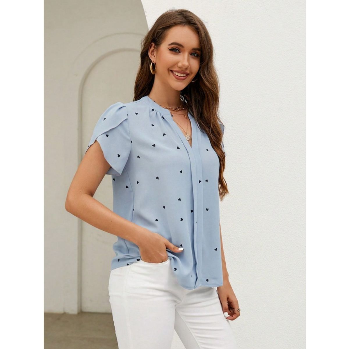 GIOIO - Blusa Mujer Casual Ajustada Elegante Azul