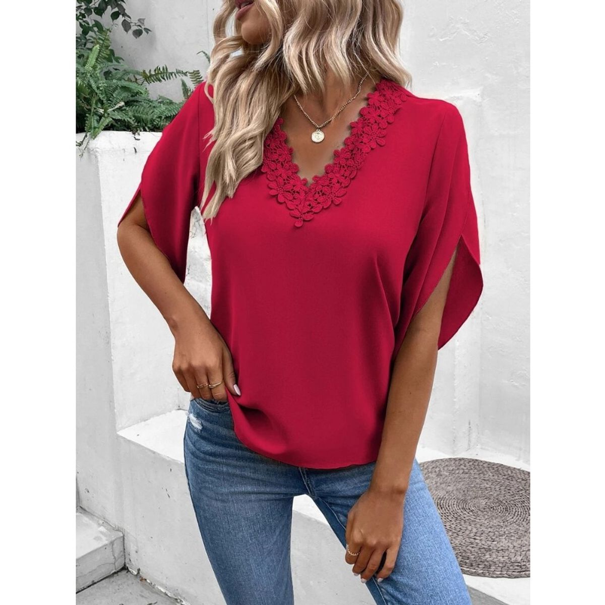 GIOIO - Blusa Mujer Casual Ajustada Elegante Rojo