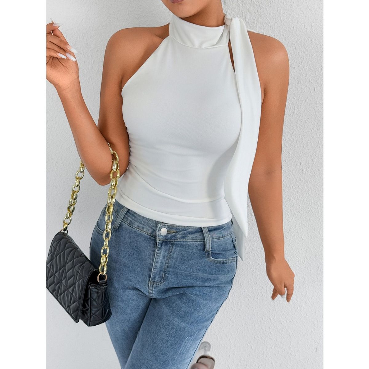 GIOIO - Blusa Mujer Casual Ajustada Elegante Blanco