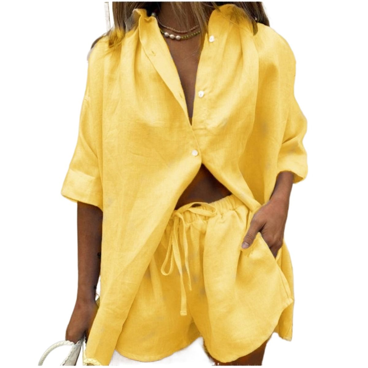 GIOIO - Conjunto de Verano Mujer y Cómodo Amarillo