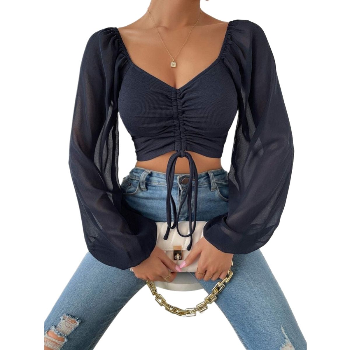 GIOIO - Blusa Mujer Casual Ajustada Elegante Negro