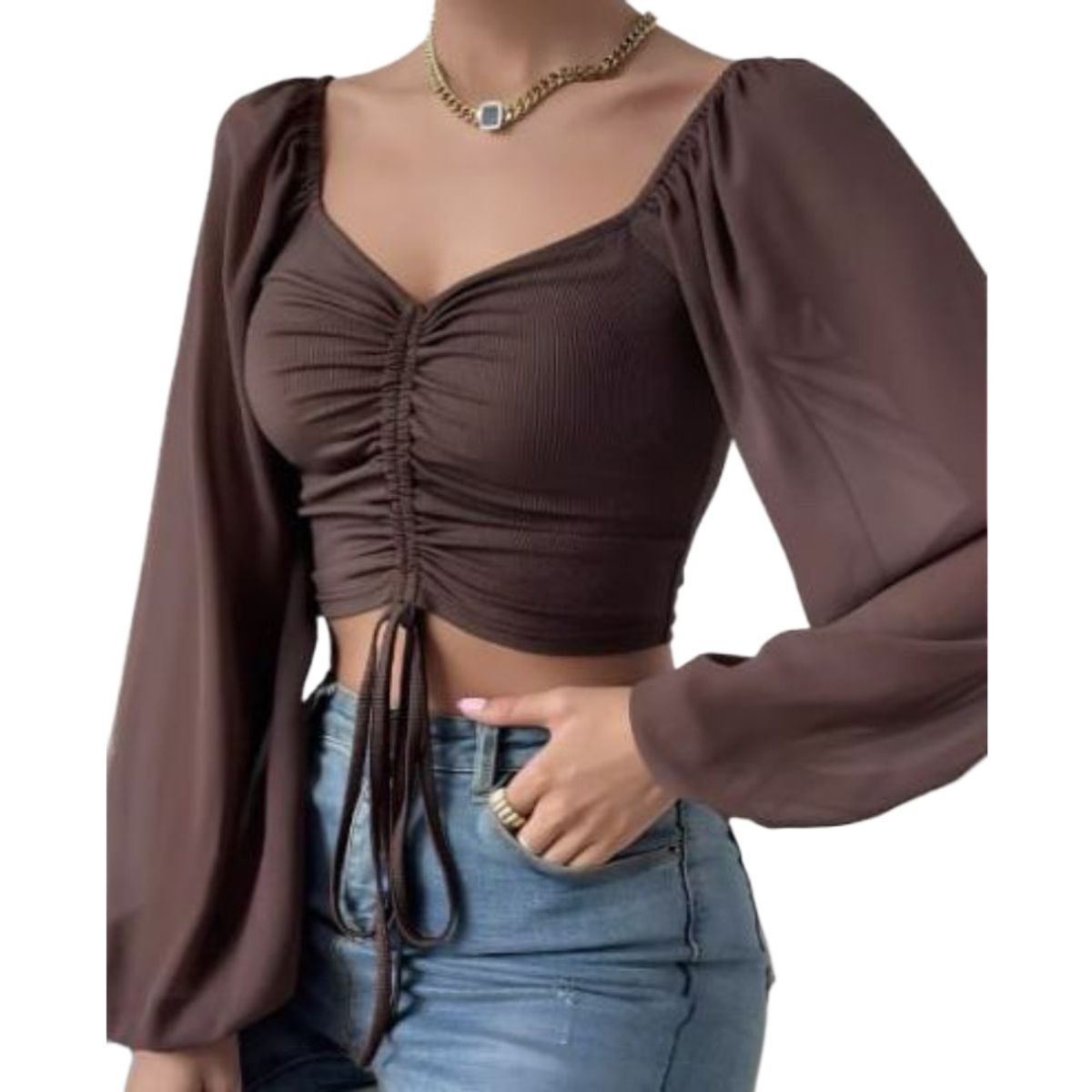 GIOIO - Blusa Mujer Casual Ajustada Elegante Marrón
