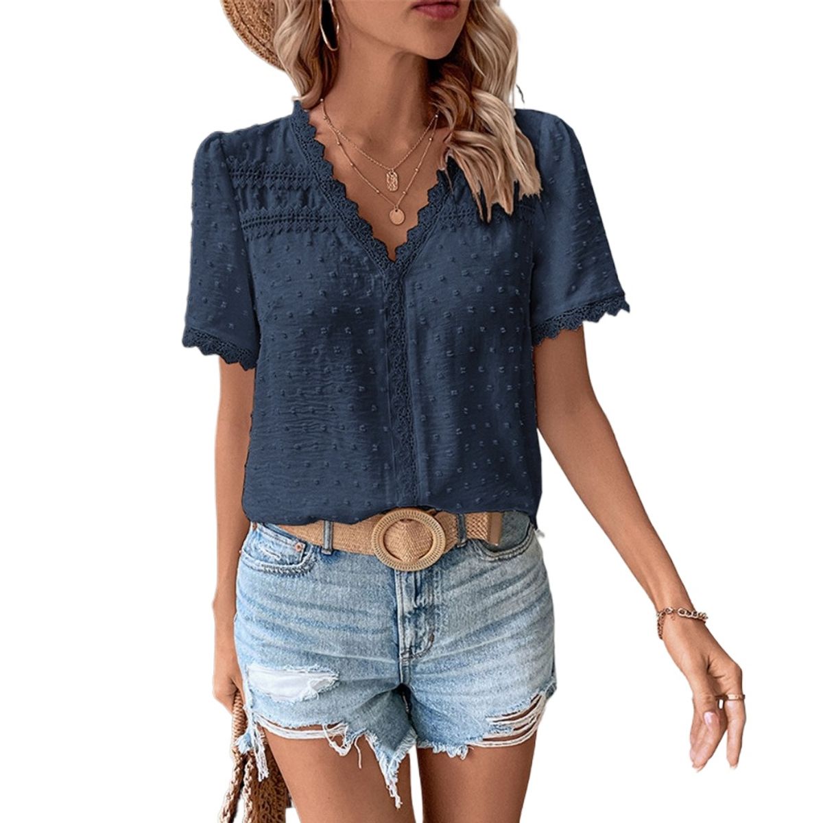 GIOIO - Blusa Mujer Casual Ajustada Elegante Azul