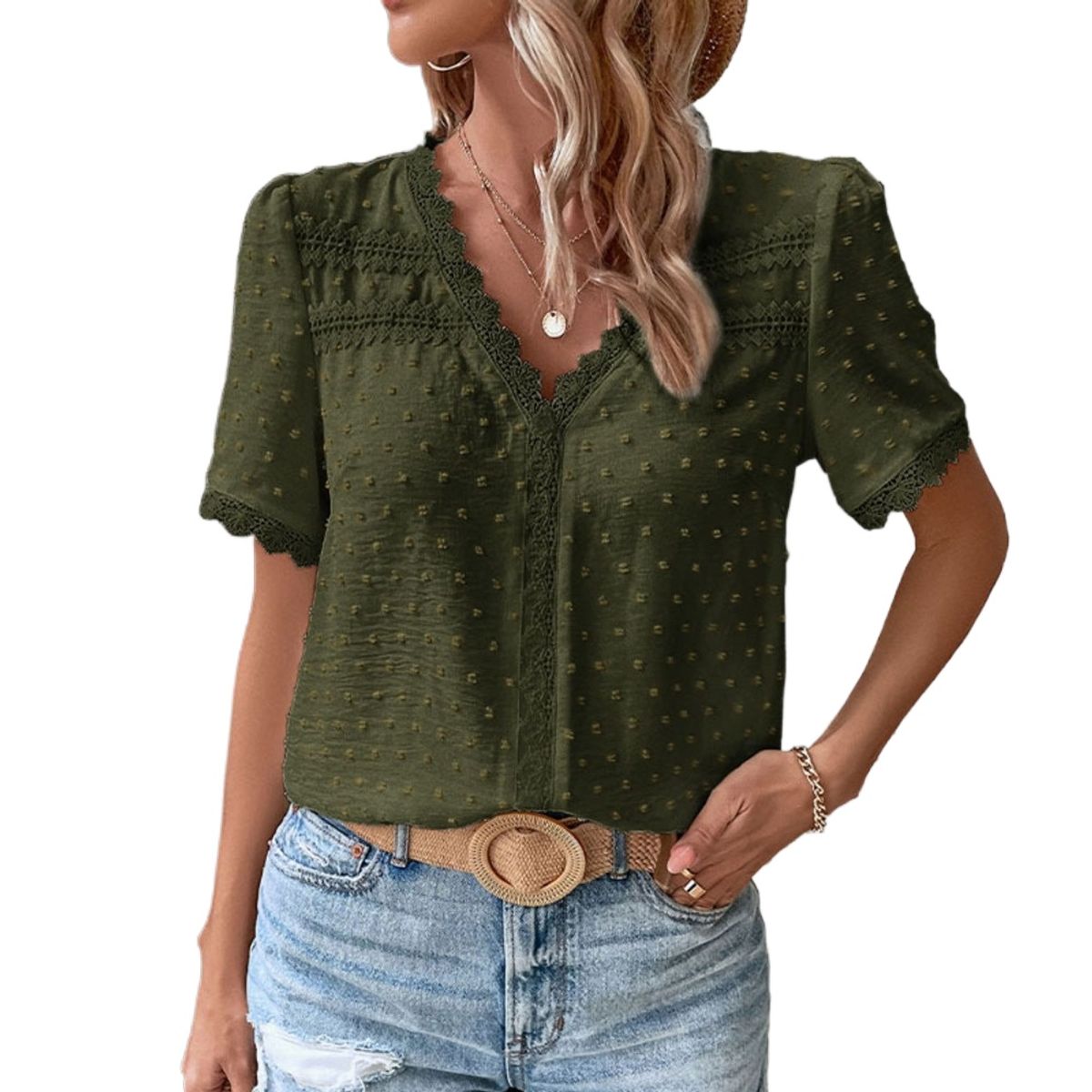 GIOIO - Blusa Mujer Casual Ajustada Elegante Verde