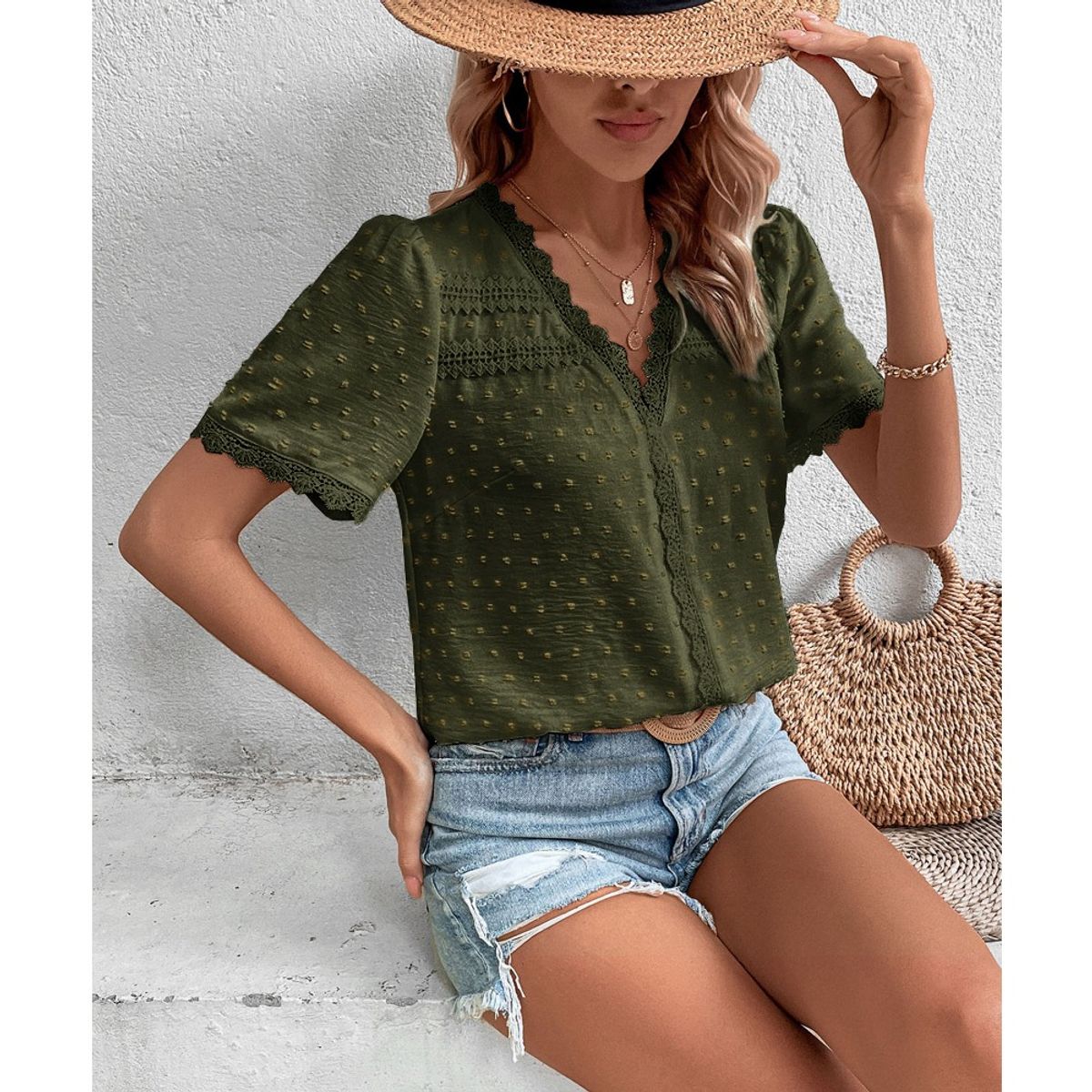 GIOIO - Blusa Mujer Casual Ajustada Elegante Verde