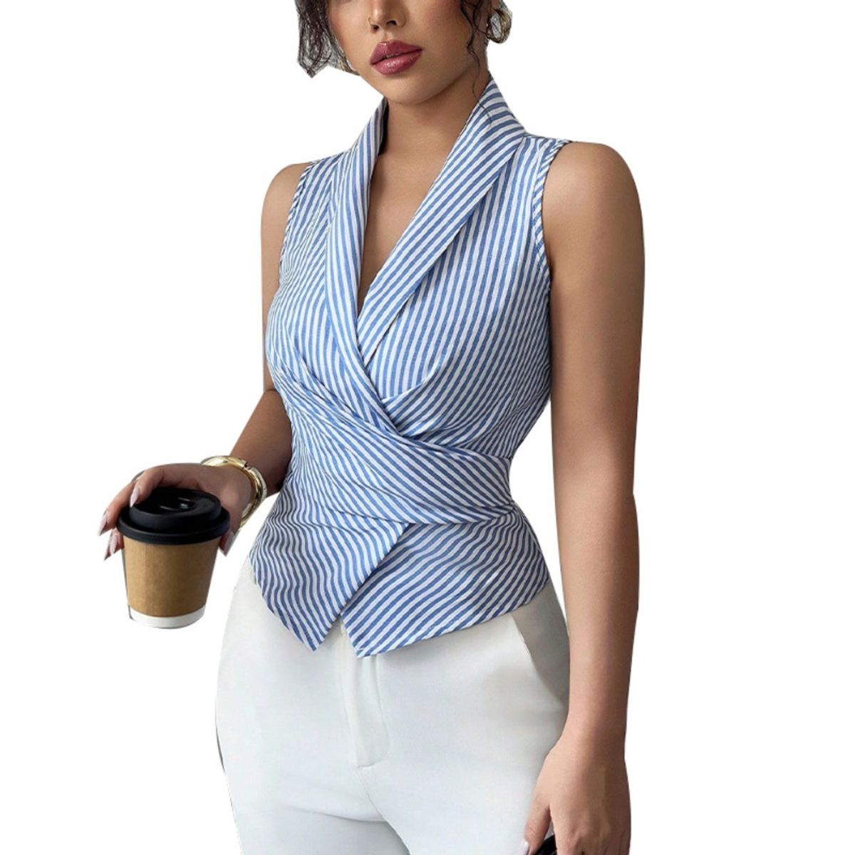 GIOIO - Blusa Mujer Casual Ajustada Elegante Azul