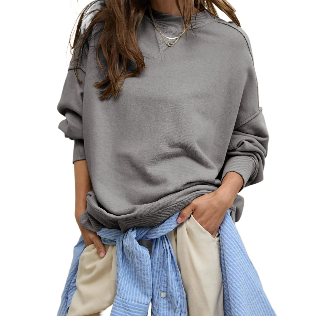 GIOIO - Blusa Mujer Casual Ajustada Elegante Gris