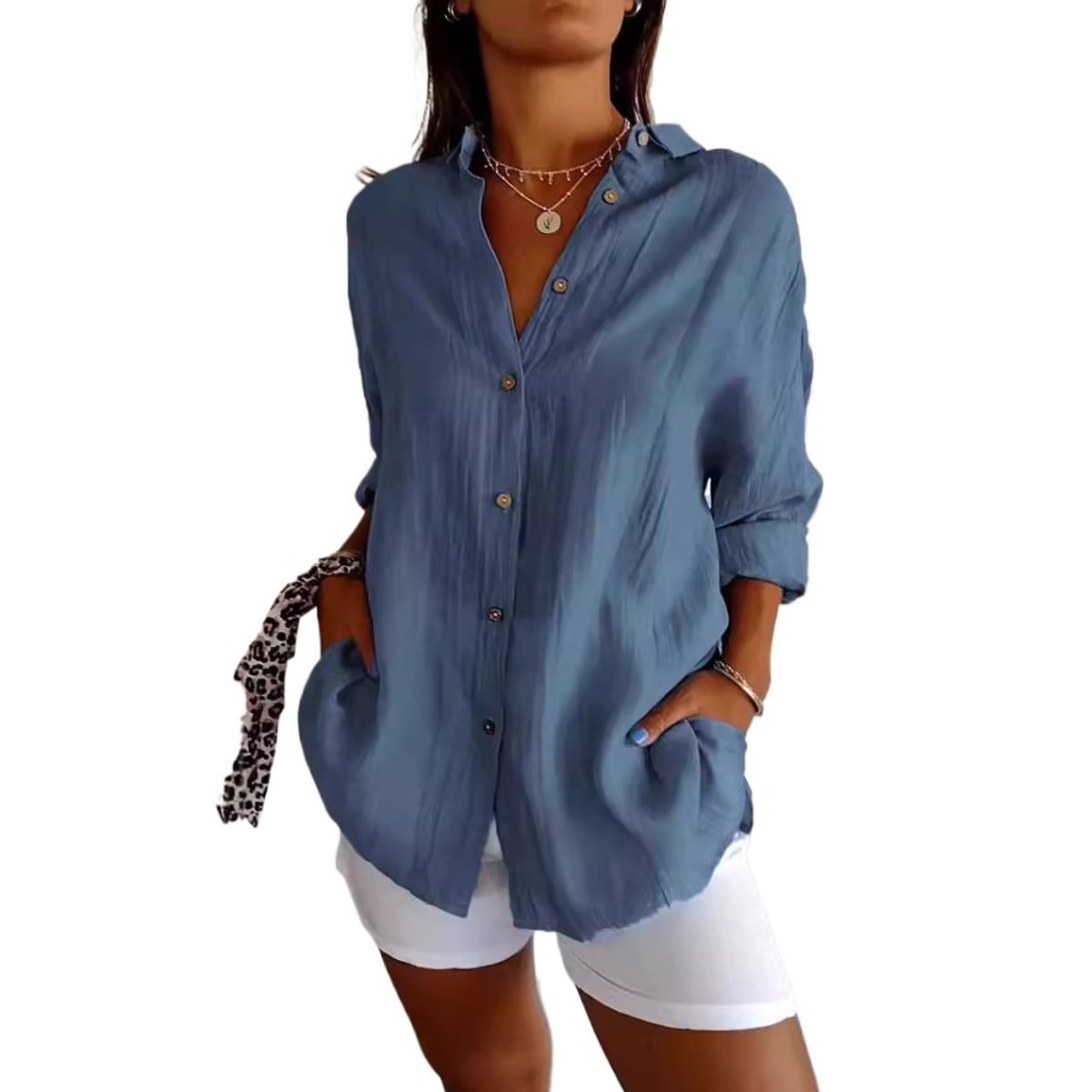GIOIO - Blusa Mujer Casual Ajustada Elegante Azul