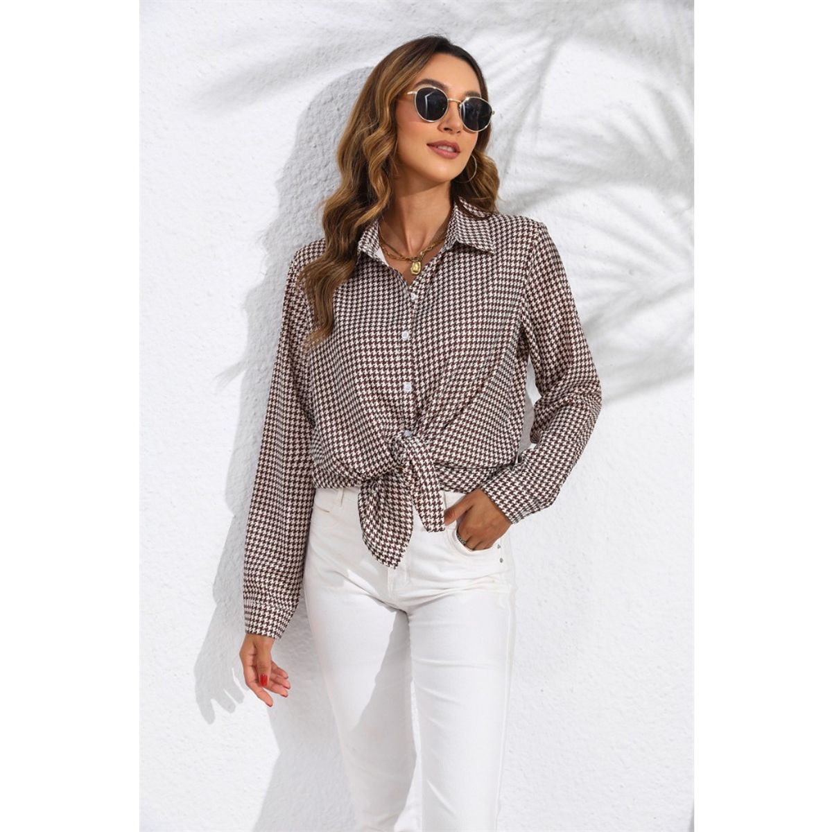 GIOIO - Blusa Mujer Casual Ajustada Elegante Marrón