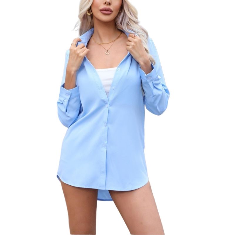 GIOIO - Blusa Mujer Casual Ajustada Elegante Azul