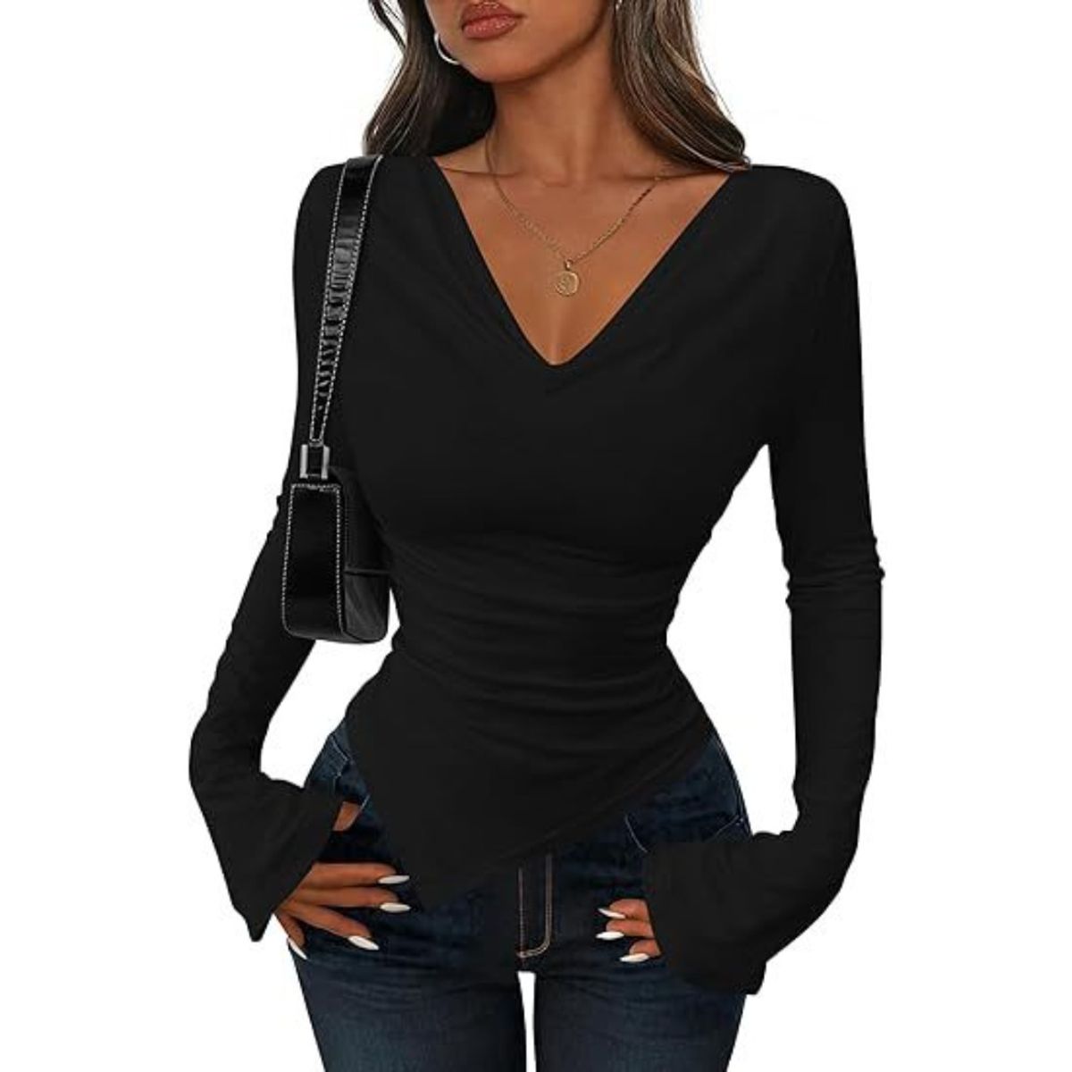 GIOIO - Blusa Mujer Casual Ajustada Elegante Negro