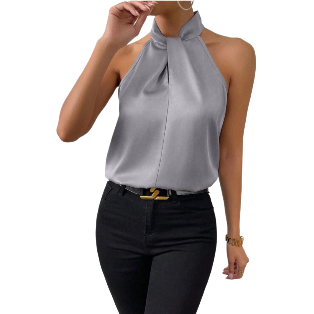 GIOIO - Blusa Mujer Casual Ajustada Elegante Gris