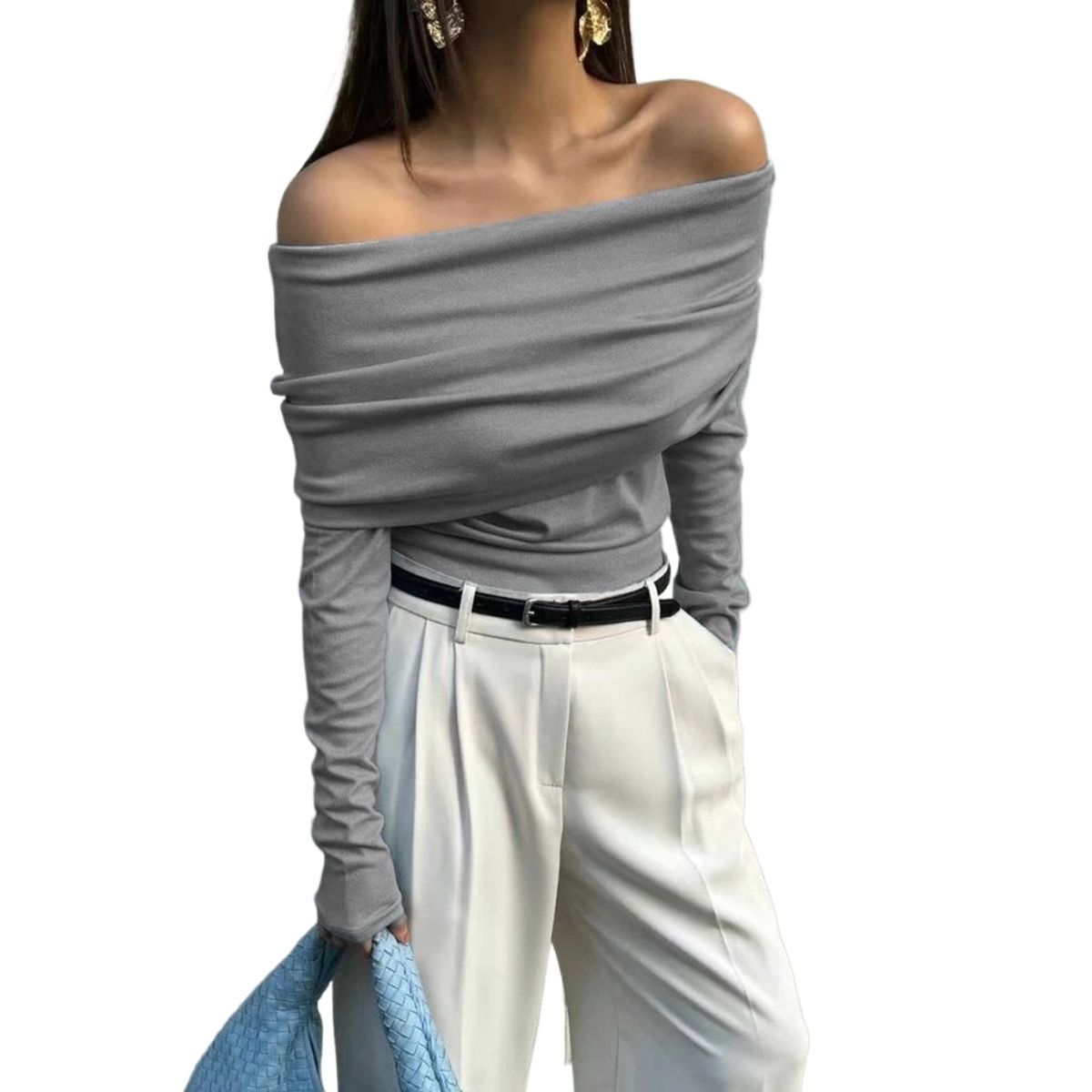 GIOIO - Blusa Mujer Casual Ajustada Elegante Gris