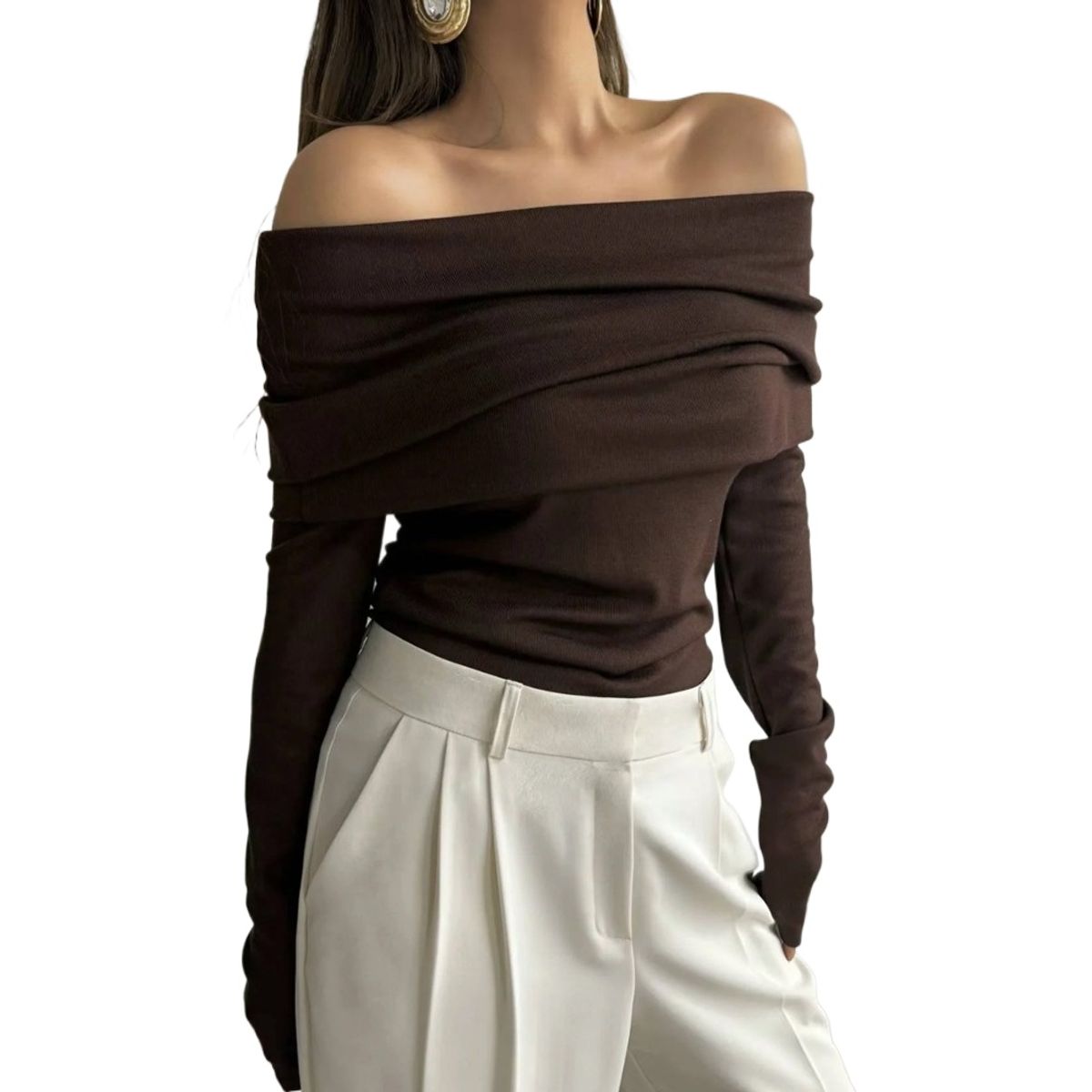 GIOIO - Blusa Mujer Casual Ajustada Elegante Marrón