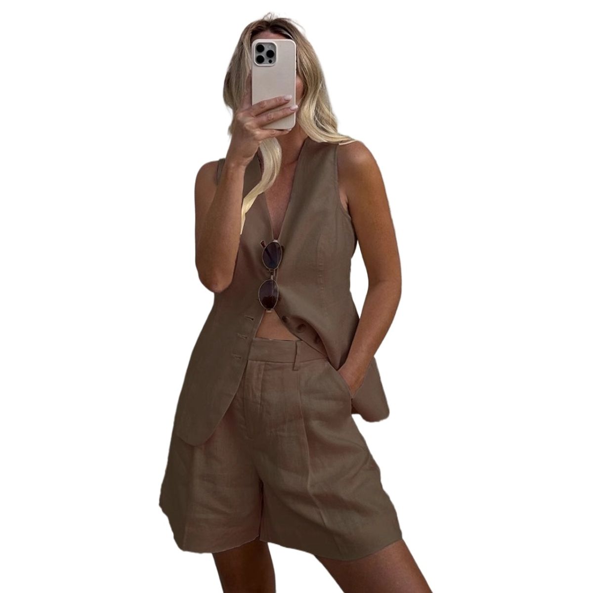 GIOIO - Conjunto de Verano Mujer y Cómodo Marrón