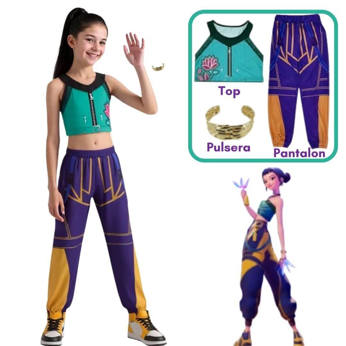 GENERICO - Traje Zoey Guerreras Kpop Demon Hunters Disfraz - Talla 4 hasta 14