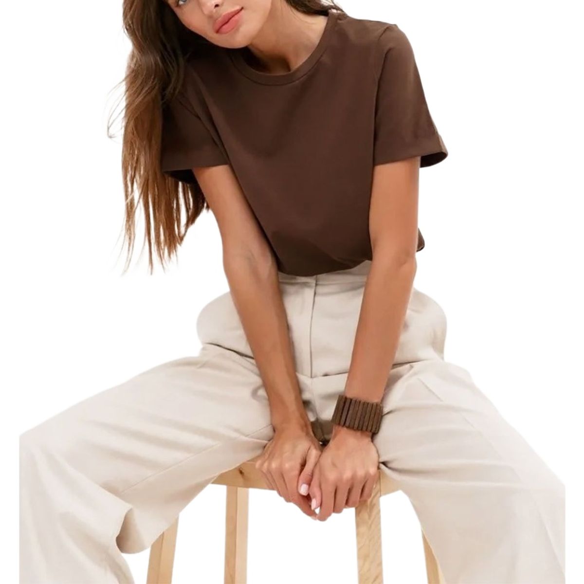 GIOIO - Blusa Mujer Casual Ajustada Elegante Marrón