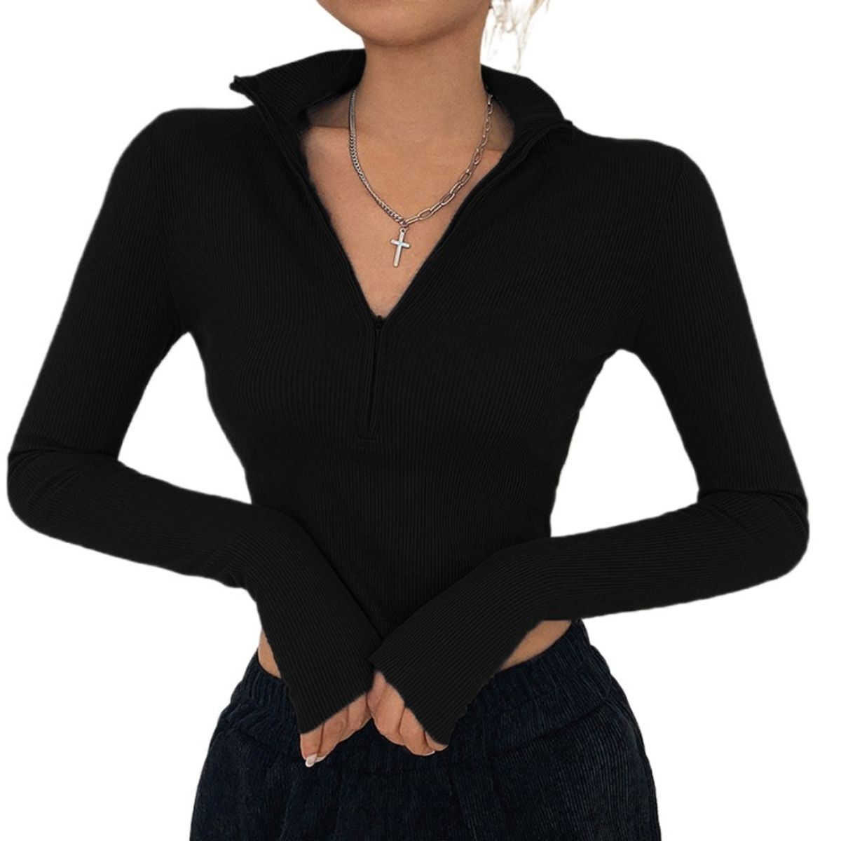 GIOIO - Blusa Mujer Casual Ajustada Elegante Negro