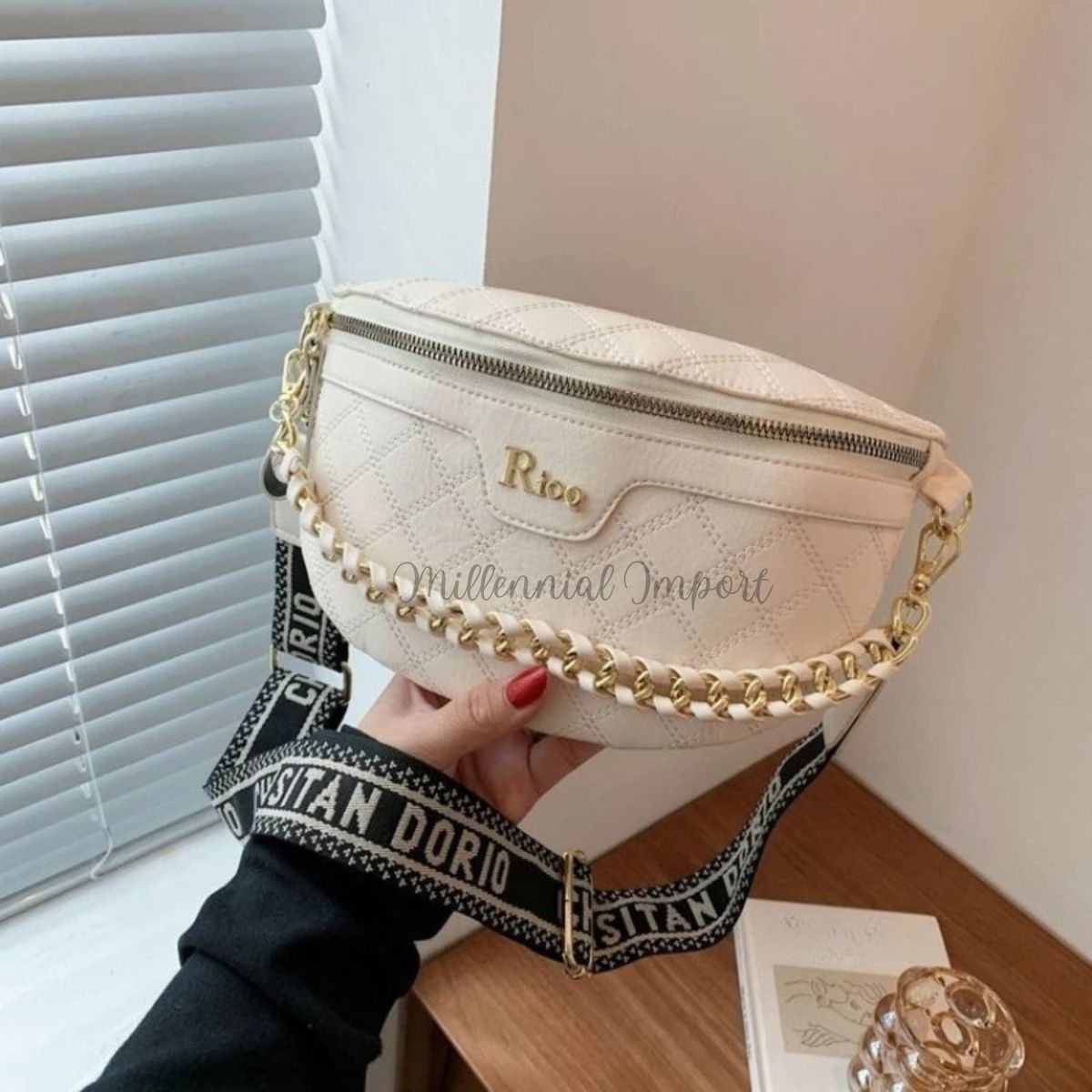 GENERICO - Cartera Cruzada Bolso tipo Canguro para Mujer Cuero PU Blanco